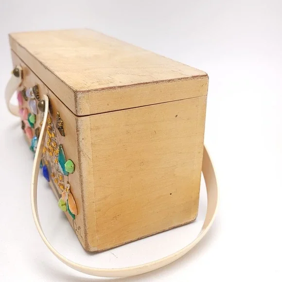 Enid Collins Of Texas 1960's Wood Box Purse "Busy‎ Bees" Boho Vintage Handbag - Picture 8 of 13